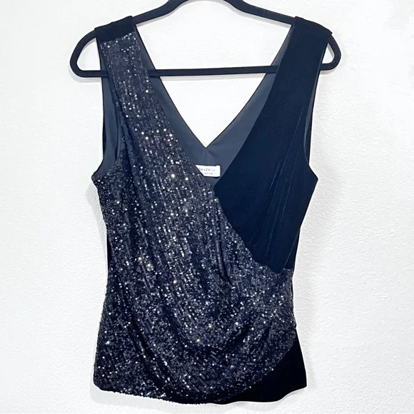 Bailey 44 Eva Sequin Velvet Surplice Wrap Tank Top Large Black Sparkly Sexy - Picture 16 of 16